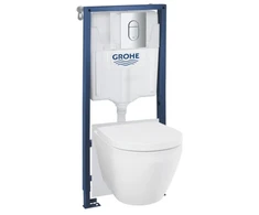 Grohe 5 in 1 komplektas – WC su sėdyne EuroCeramic, rėmas Rapid SL, chromuota nuleidimo plokštė Arena, lai