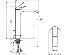 Praustuvo maišytuvas Hansgrohe 75040670, su dugno vožtuvu, juodas matinis