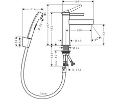 Praustuvo maišytuvas su bide dušeliu Hansgrohe Finoris, 76210000, chromo
