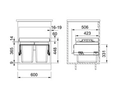 Šiukšliadėžė FRANKE, FX 60, 26L + 2x11 L