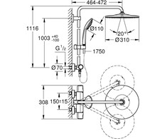Termostatinė dušo sistema Grohe Euphoria System 310, 26075001, chromo