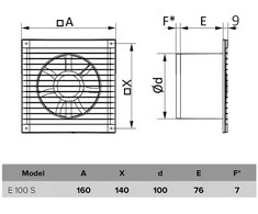 Vonios ventiliatorius Vlano E 100 S (Paprasta komplektacija) ⌀100 mm