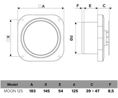 Vonios kambario ventiliatorius Vlano MOON 125 (Paprasta Komplektacija) 125 mm