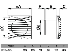 Vonios kambario ventiliatorius Vlano ONDA 125 T (su laikmačiu) 125 mm