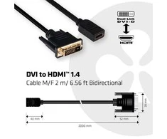 Club 3D CLUB3D DVI į HDMI 1.4 M/F 2 m/6,56 pėdų dvikryptis kabelis