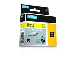DYMO Rhino, kabelių žymėjimo vamzdelis, 9 mm, juodas tekstas ant geltonosio vamzdelio, 1,5 m skirtas kabelio skersmeniui nuo 2,0 mm iki 5,2 mm. DYMO / 18054