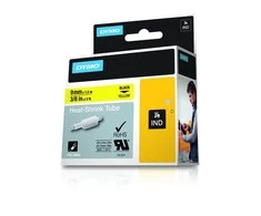 DYMO Rhino, kabelių žymėjimo vamzdelis, 9 mm, juodas tekstas ant geltonosio vamzdelio, 1,5 m skirtas kabelio skersmeniui nuo 2,0 mm iki 5,2 mm. DYMO / 18054