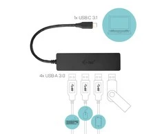 HP I-tec Advance C31HUB404 sąsajos šakotuvas USB 3.2 Gen 2 (3.1 Gen 2) Type-C 5000 Mbit/ai Juoda