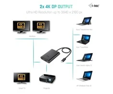 I-TEC USB C prie Dual DisplayPort Video Adapteris 2x DisplayPort 4K Ultra HD suderinamas su Thunderbolt 3