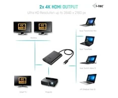 I-TEC USB C prie dviejų HDMI prievadų vaizdo adapteris 2x HDMI prievadas 4K Ultra HD suderinamas su Thunderbolt 3
