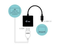 I-tec C31HDMI60HZP vaizdo kabelio adapteris 0,15 m C tipo USB HDMI Juoda, Turkis
