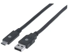 „Intracom MANHATTAN USB 3.1 Gen 1“ įrenginio kabelis 2 m A tipo kištukas iki C tipo kištukas 5 Gbps Juodas