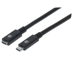 Intracom MANHATTAN SuperSpeed+ USB-C ilgintuvas 0,5 m USB 3.1 Gen 2 Type-C Vyriškas ir Type-C Moteriškas 10 Gbps 5 A 50 cm 1,5 pėdos Juodas