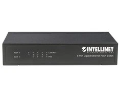 Šakotuvas Intellinet Gigabit Switch PoE+ 5x RJ45 60W stalinis metalinis dėklas