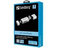 Sandberg kortelių skaitytuvas USB-C+USB+MicroUSB