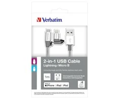 Verbatim 48869 USB kabelis 1 m USB A Micro-USB B/Lightning Aliuminis, Pilka