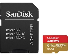 Atminties kortelė SanDisk Extreme Micro SDXC 64GB + SD Adapteris + Rescue Pro Deluxe 160MB/s A2 C10 V30 UHS-I U3; EAN: 619659169770