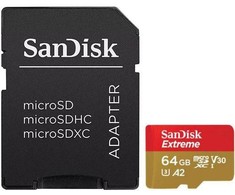 Atminties kortelė SANDISK Extreme Micro SDXC 64 GB veiksmo kameroms ir dronams + SD adapteris 160 MB/s A2 C10 V30 UHS-I U3
