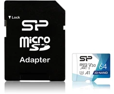 Silicon Power atminties kortelė Micro SDXC 64GB Superior Pro V30 + adapteris