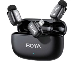 BOYA belaidis mikrofonas Mini 2-03 2.4GHz, dirbtinio intelekto valdomas triukšmo slopinimas su 2 siųstuvais ir 1 imtuvu (Lightning) Juodas EU