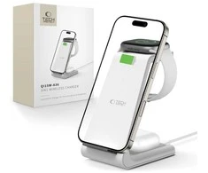 Įkrovimo stotelė Tech-Protect QI15W-A36 3in1 skirta Apple – baltos spalvos