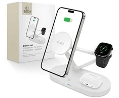 Tech-Protect QI15W-A41 3in1 belaidis įkroviklis su MagSafe for Apple Devices – baltos spalvos