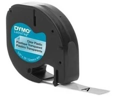 Dymo label spausdintuvas tape LetraTag Plastic 12mmx4m, juodas/transparent