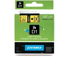 Dymo label tape D1 12mmx7m, juodas/yellow