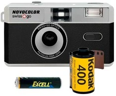Novocolor Swiss+Go 35mm Analog Camera Juodas (incl. Film, Case &amp; Baterija)