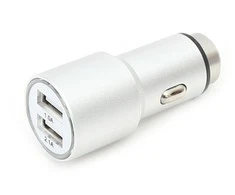 Omega automobilinis įkroviklis 2xUSB 2100mA Metalas, sidabras (43344)