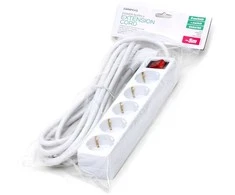 Ilgiklis su įžeminimu OMEGA, 5m, 16 A, 5 lizdai, F Tipo, Schuko German, Baltas