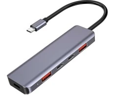 PLATINET medijos šakotuvas USB-C į 2X USB-A 3.2 GEN2 + 2X USB-C 3.2 GEN2 + USB-C PD 100W 5IN1 ALIUMINIS [46237]