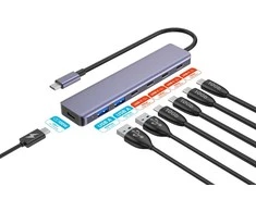 PLATINET medijos šakotuvas USB-C į 4 USB-C 3.2 GEN2 + 2 USB-A 3.2 GEN1 + 1 USB-C PD 100W 7IN1 ALIUMINIS [46236]