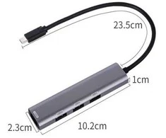 PLATINET medijos šakotuvas USB-C į 4x USB-A 3.2 GEN1 5Gbps 10W aliuminio [46242]