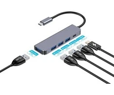 PLATINET medijos šakotuvas USB-C į 4x USB-A 3.2 GEN1 + 1x USB-C PD 100W 5in1 aliumininis [46235]