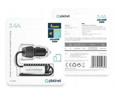 Įkroviklis automobilinis Platinet (PLCRSM) su MicroUSB laidu (1xUSB 3.4A) juodas