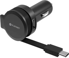 Platinet automobilinis įkroviklis 1xUSB 2,4A + USB-C laidas (44652)