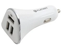 Platinet automobilinis pakrovėjas + laidas 3xUSB 5200mA, baltas (43722)