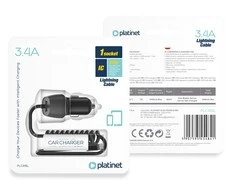 Įkroviklis automobilinis Platinet (PLCRSL) su Lightning laidu (1xUSB 3.4A) juodas