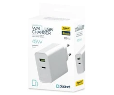 Įkroviklis Platinet QuickCharge Type-C+USB 2.4A (45W) baltas