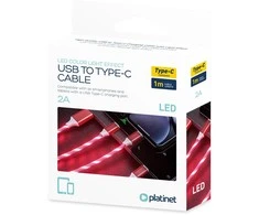 Platinet kabelis USB – USB-C LED 2A 1m, raudonas (45741)