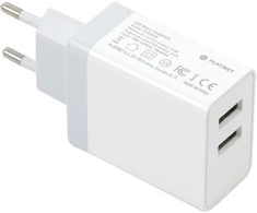 Platinet USB įkroviklis 2xUSB 3.4A, baltas + laidas (43723)