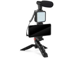 Universalus laikiklis Platinet VLOG 4in1 (mikrofonas; led; laikiklis) juodas