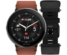 Išmanusis laikrodis Polar Ignite 3 Titanium, S-L dydžio, Juodos spalvos korpusas su rudos spalvos odiniu dirželiu (komplektacijoje papildomai juodos spalvos silikoninis dirželis)