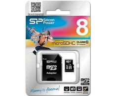 Silicon Power atminties kortelės Micro SDHC 8GB Class 10+ adapteris