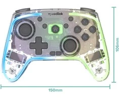 „Speedlink RAIT NX RGB“ belaidis/laidinis žaidimų pultas, skirtas asmeniniams kompiuteriams, „Android“ ir „Switch OLED“ bei „Lite“ įrenginiams, skaidrus ir skaidrus.