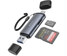 Adapteris USB + USB-C SD kortelių skaitytuvas + Micro SD Tech-Protect UltraBoost pilkos spalvos