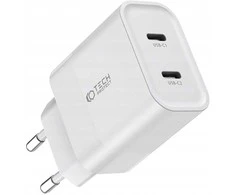 Sieninis įkroviklis PD 20W 2x USB-C Tech-Protect C20W baltos spalvos