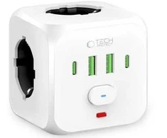 Tech-Protect PCL3x4 maitinimo juosta, 2x USB-A, 2x USB-C, 3x kintamosios srovės tipas Schuko - Baltas