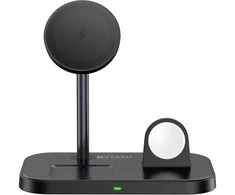 Belaidis magnetinis įkroviklis 3in1 15W telefonams su MagSafe, AirPods, Apple Watch Watch Tech-Protect QI15W A22 juodos spalvos
